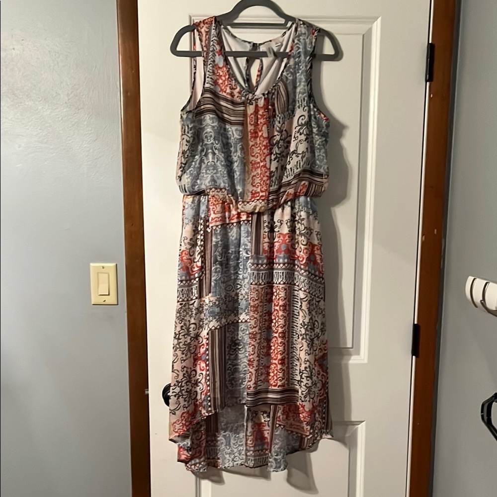 Tacera Gray and Pink High Low Sundress